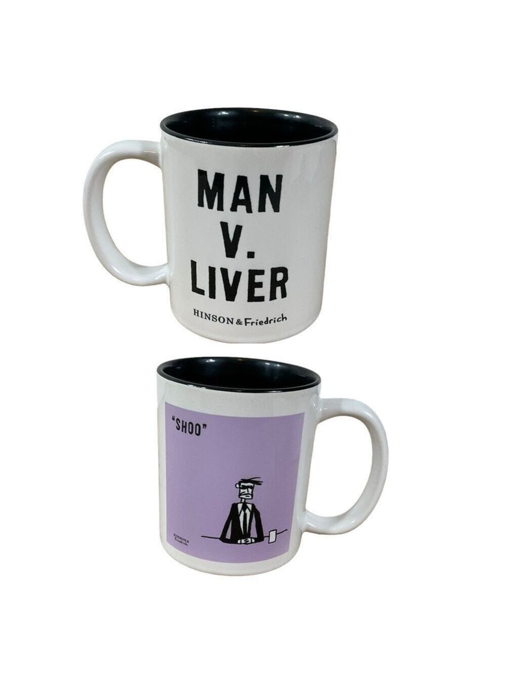 Man v. Liver Mug by Hinson & Friedrich -Humorous Ceramic Coffee Cup 12 ounce